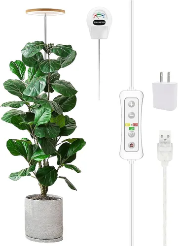 Vista 12 de yadoker - Luz de cultivo de plantas, luz LED de espectro completo para plantas de interior, lupa negra, altura ajustable, temporizador automático