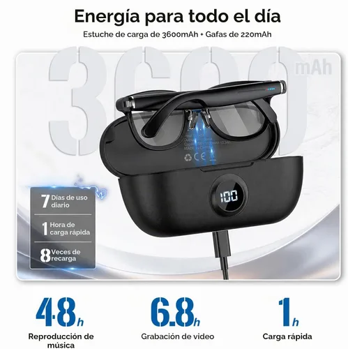Vista 8 de Coucur Lentes inteligentes AI con cámara, gafas Bluetooth para hombres y mujeres (3 lentes)