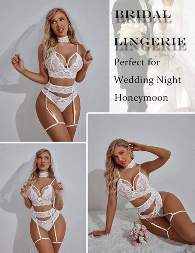 Vista 2 de Avidlove Conjunto de lencería para mujer con liguero, brasier sexy y bragas de encaje