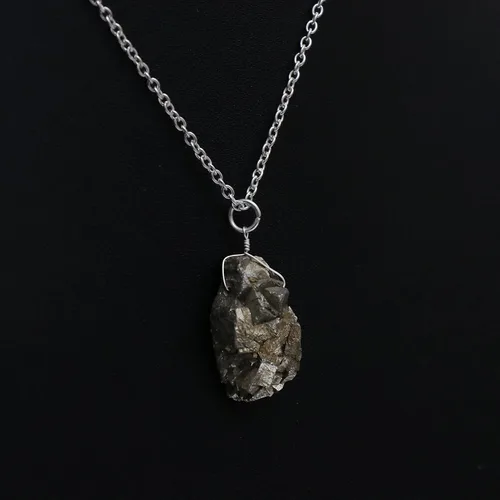 Vista 3 de Gempires Natural Raw Pyrite Pendant Necklace, Handmade Jewelry, 16 + 2 Inch Silver Plated Adjustable Chain (Pyrite)