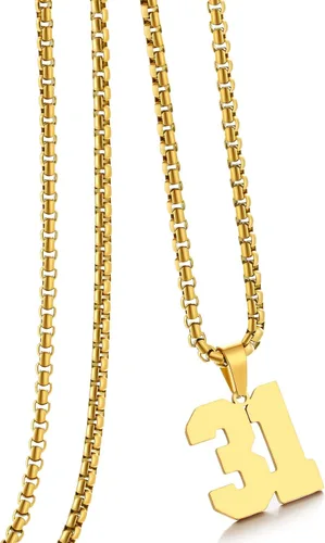 Vista 58 de Collar de Número Dorado para Hombre, Cadena de Acero Inoxidable con Colgante de Número para Atletas, Joyería Deportiva Personalizada para Niños