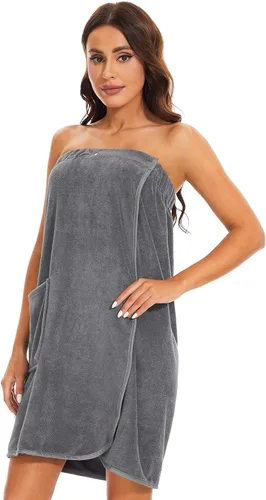 Vista 7 de Knuffnee Toalla de baño para mujer, bata de baño para spa, bata de baño ajustable con cierre a presión
