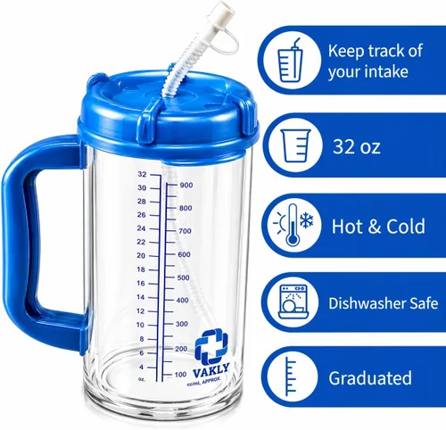 Vista 2 de Vakly - Jarra hospitalaria con aislamiento de doble pared y seguimiento de agua - Termo de 32 oz de capacidad para agua fría y caliente recargable