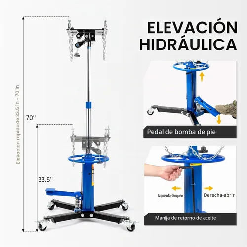 Vista 4 de TUFFIOM Gato de transmisión, 1100 lbs 1/2Ton hidráulico de 2 etapas de elevación alta vertical telescópica, rango de elevación de 34" a 68