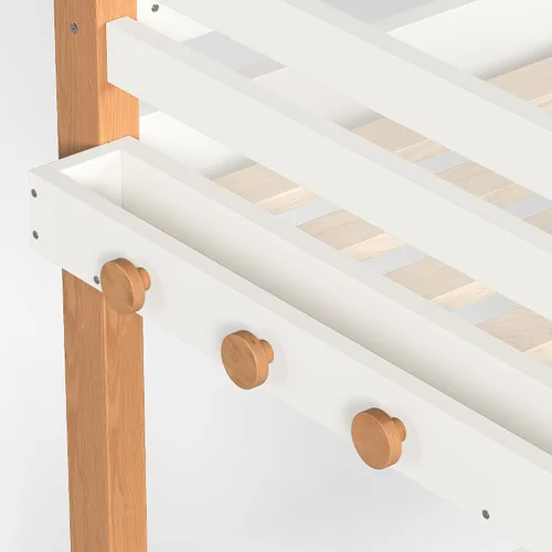 Vista 8 de Cama tipo loft de madera tamaño individual con escaleras, gancho para ropa Beige Natural