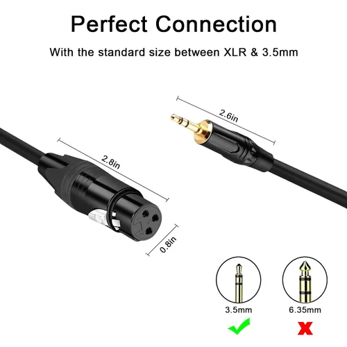 Vista 4 de Cable de micrófono estéreo XLR a 0.138 in, (1,5 pies) para videocámaras, cámaras DSLR, dispositivo de grabación de computadora y más