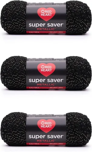 Vista 5 de Red Heart Super Saver - Hilo metálico negro – Paquete de 3 unidades de 5 onzas/142 gramos – Acrílico – 4 medianos (peinado) – 255 yardas