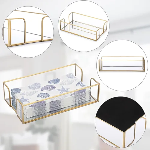 Vista 4 de Sumnacon Servilletero, mesa de servilleta de cristal, elegante soporte para toallas de invitados para toalla de mano, cesta rectangular