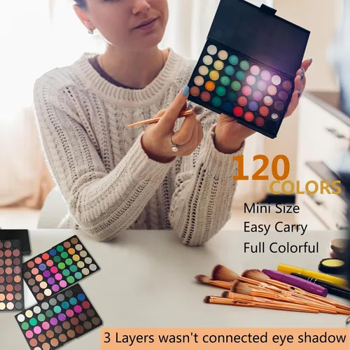 Vista 4 de VERONNI Mini paleta de sombras de ojos de 120 colores vivos, mate y brillante, juego de maquillaje profesional de 3 capas brillantes y cálidas