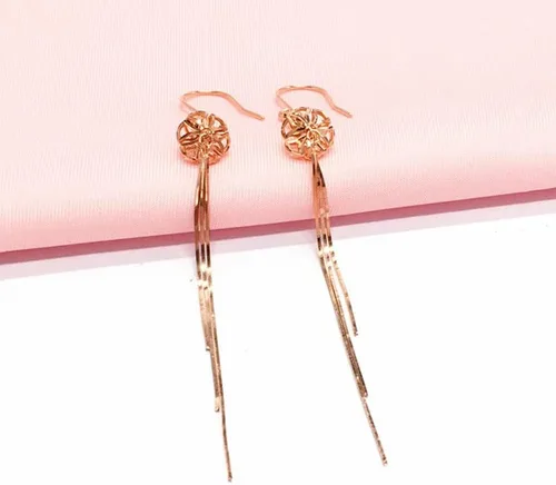 Vista 3 de SAGEKING 2024 New 585 Purple Gold Plated 14K Rose Gold Fashion Flower Long Tassel Earrings For Women Sweet Classic Light Luxury Dinner Jewelry