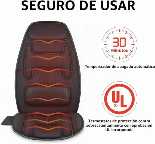 Vista 7 de Snailax Cojín de asiento de masaje con 2 niveles de calor – Almohadilla de apoyo de espuma viscoelástica extra en cuello y lumbar, 10 motores