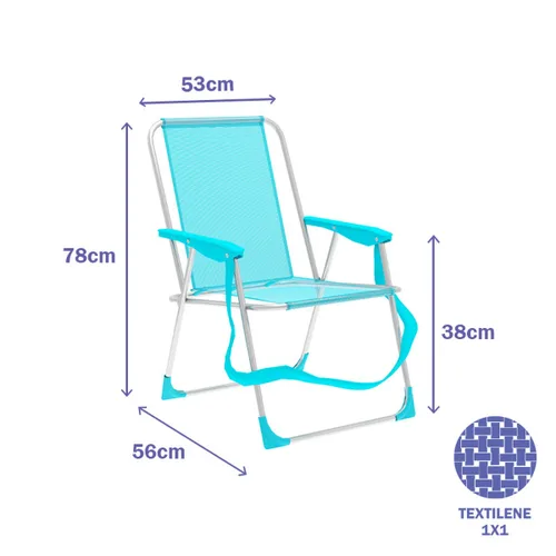 Vista 3 de Marbueno Silla Plegable Aluminio Aguamarina Playa y Piscina 53X56X78 cm 10307