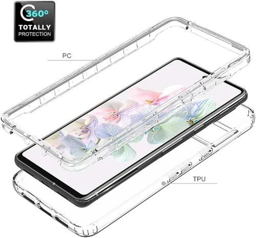 Vista 3 de Funda compatible con Pixel 7/Google 7 con protector de pantalla de vidrio templado, cuerpo completo, a prueba de golpes, transparente, flexible
