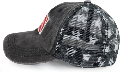 Vista 4 de Gorra de béisbol con la bandera estadounidense para mujer, divertida gorra de béisbol bordada y desgastada ajustable
