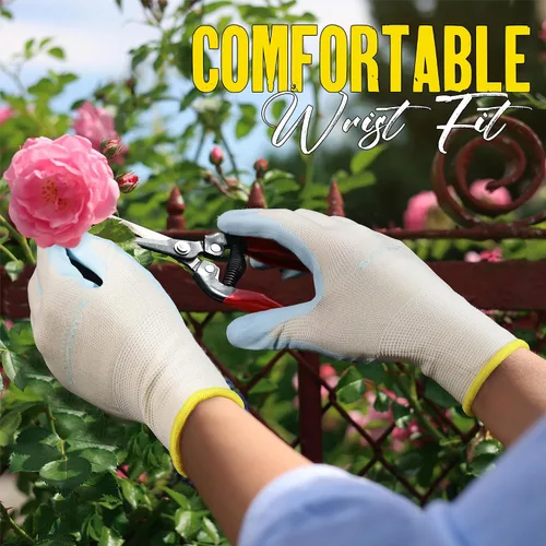 Vista 4 de HANDLANDY Guantes de jardinería para mujer, 3 pares de guantes de trabajo transpirables con revestimiento de nitrilo, el mejor regalo para mujeres