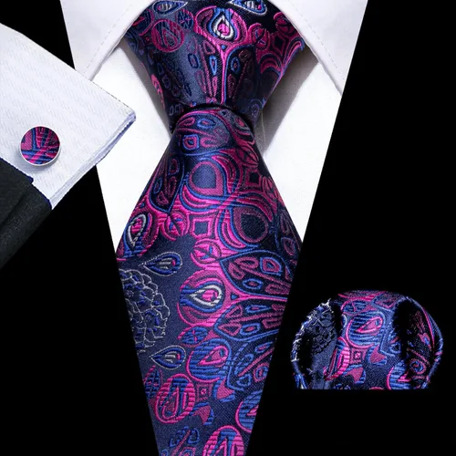 Vista 3 de YOHOWA Conjunto de corbata de boda para hombre, corbatas de cachemira con pañuelo, gemelos de seda formal para negocios
