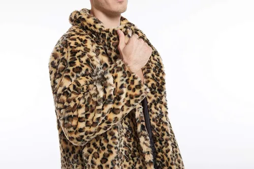 Vista 6 de UMREN Abrigos de piel sintética de leopardo para hombre, chaqueta larga de lujo, parka cárdigans