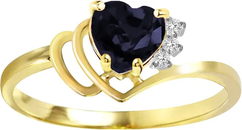 Vista 3 de Galaxy Gold GG Anillo de oro de 14 quilates con diamantes auténticos y zafiro natural en forma de corazón