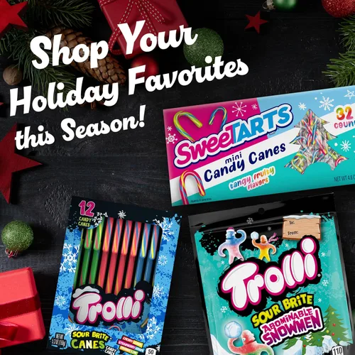 Vista 4 de SweeTarts Mini bastones de caramelo navideños, dulces navideños, rellenos de calcetines de Navidad para niños, caja de 4.8 onzas