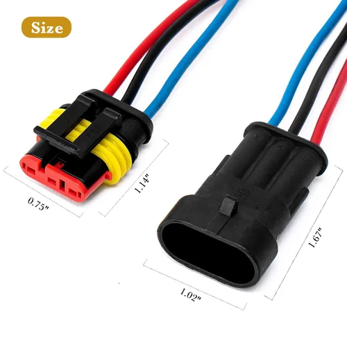 Vista 4 de Conector Impermeable de Enchufe de 3 Pines 16AWG, Conectores de Cables Eléctricos Automotrices Macho y Hembra Arnés Adecuados para Automóvil