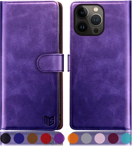Vista 16 de SUANPOT Funda tipo cartera para iPhone 14 Pro de 6.1 pulgadas con bloqueo RFID, tarjetero y tarjetero, funda protectora de piel sintética con tapa