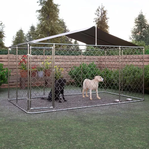 Vista 2 de IchbinGo Perrera grande para perros al aire libre, jaula resistente de acero galvanizado para perros con cubierta impermeable resistente a los rayos