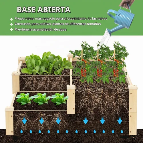 Vista 4 de S AFSTAR Cama de jardín elevada de 3 niveles, maceta elevada para exteriores, para verduras, frutas, hierbas, flores, kit de maceta de madera