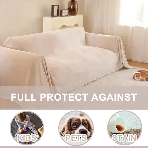 Vista 2 de Fundas de sofá modular de felpilla en espiga para mascotas, funda de sofá con borlas, funda para sofá para perros, lavable, gruesa, protectora