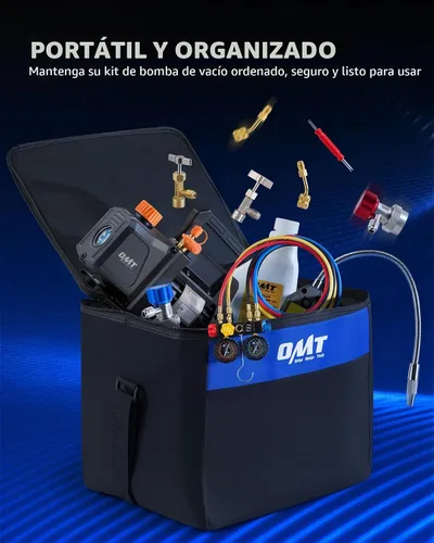 Vista 9 de Orion Motor Tech - Bomba de vacío y juego de medidores de AC, bomba de vacío de 1/3 hp, kit de manómetro de 4 cfm con detector de fugas, 4 mangueras