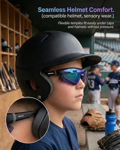Vista 5 de maivnz Gafas de sol de béisbol juveniles para niños, UV400 para niñas, gafas de sol de sóftbol para niñas, niños de 6 a 8 a 12 a 14 años, gafas