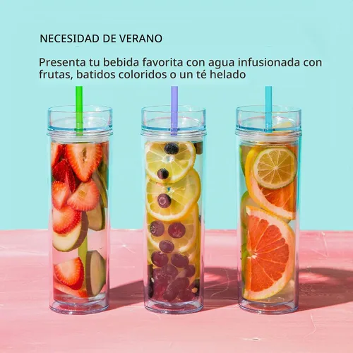 Vista 4 de Maars - Vaso térmico de acrílico delgado transparente con tapa y pajilla 16 onzas de plástico acrílico premium, de doble pared, aislante