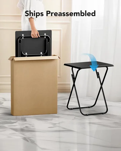 Vista 6 de HUANUO Mesa plegable para TV, mesa estable sin necesidad de montaje, bandeja de TV para comer, mesas plegables para aperitivos para cama y sofá Negro
