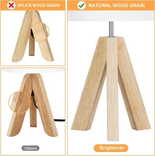 Vista 5 de Lámpara de mesa pequeña de madera, lámpara de mesa de trípode de madera con pantalla de tela blanca, linda lámpara de mesa boho minimalista