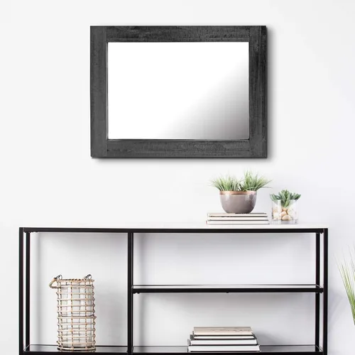 Vista 8 de Stonebriar Espejo de pared rectangular con marco de madera negra de 24 x 18 pulgadas con soportes para colgar, decoración rústica decorativa