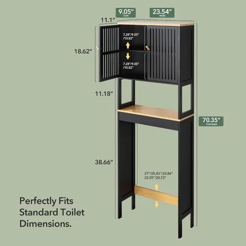 Vista 2 de Gabinete de almacenamiento sobre el inodoro de 24" x 70" con puertas Negro