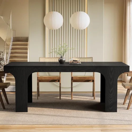 Vista 7 de Tribesigns Mesa de comedor de granja de 71 pulgadas con diseño arqueado para 6-8, color negro Mesa de cocina de madera moderna larga, muebles
