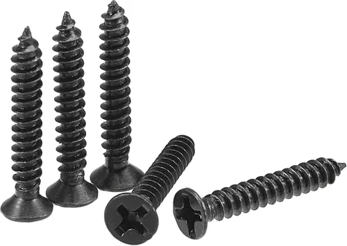 Vista 12 de uxcell Tornillos de madera M3 x 0.472 in Tornillos de cabeza plana Phillips de acero al carbono Autoperforantes Negro 200pcs