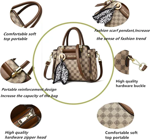 Vista 4 de PHEVOS Bolsos de mano y monedero para mujer, bolso de hombro retro con asa superior