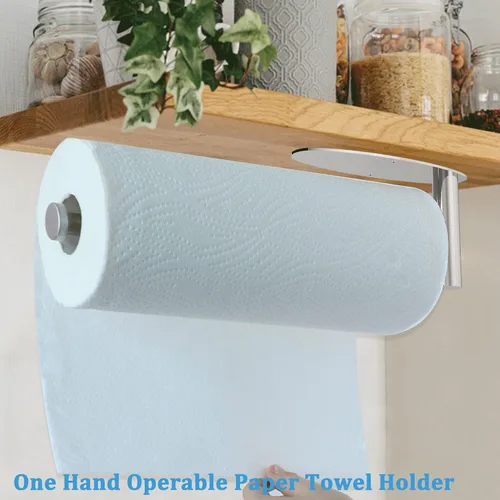 Vista 3 de Toallero de papel para debajo del gabinete, soporte de pared de níquel cepillado, soporte para toallas de papel para colgar debajo del mostrador