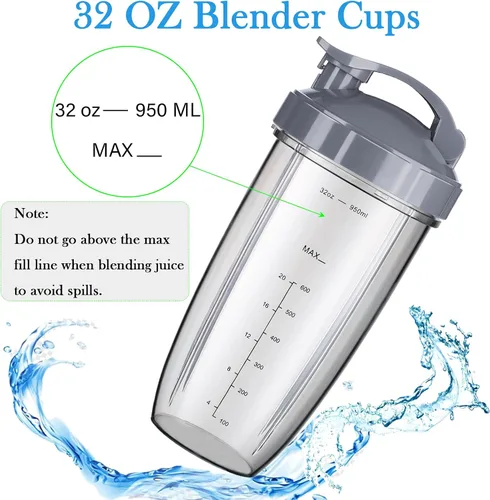 Vista 5 de Para nutribullet - Juego de tazas de licuadora y cuchilla, 32 onzas con 2 tapas abatibles para llevar y 1 mango de anillo de tapa, piezas