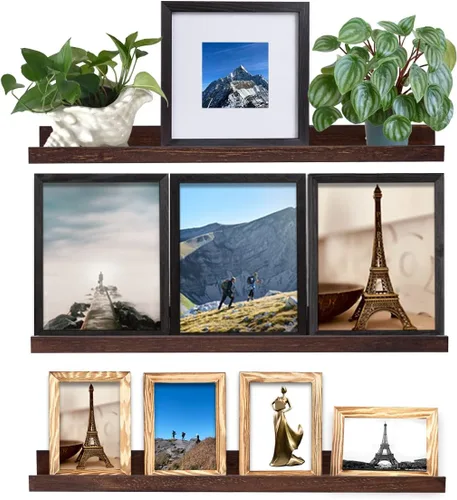 Vista 23 de MBYD Estantes flotantes de 36 pulgadas negros, estantes colgantes de madera, estante de repisa para fotos, estantes de repisa para fotos para pared