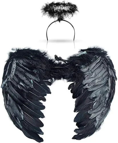 Vista 2 de Alas de plumas de ángel y diadema de halo para disfraces de fiesta de cosplay disfraz elegante para niñas mujeres y adultos