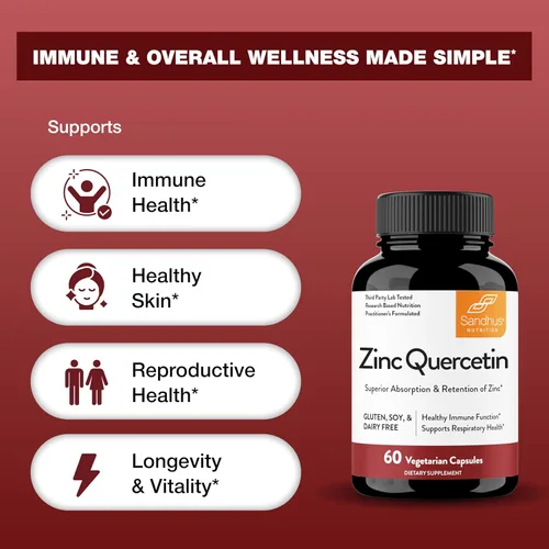 Vista 8 de Sandhu's Zinc Quercetin 60 cápsulas vegetarianas (paquete de 1) Suplementos de zinc de alta absorción para inmunidad y alergia estacional Apoyo