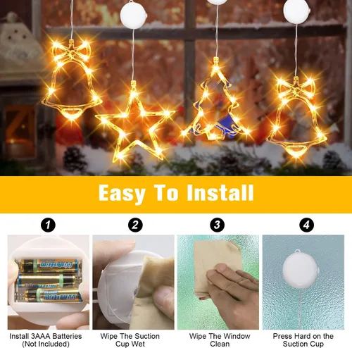 Vista 7 de 3 piezas de luces de ventana de Navidad, luces de decoración de Navidad alimentadas por batería, luces de cadena colgantes para interiores