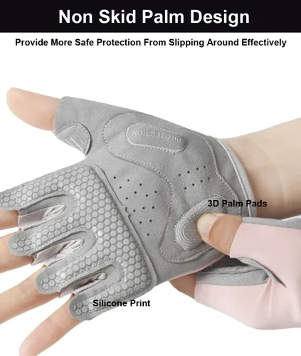 Vista 4 de SUJAYU Guantes de entrenamiento para mujeres y hombres, guantes antideslizantes sin dedos para levantamiento de pesas, guantes de entrenamiento