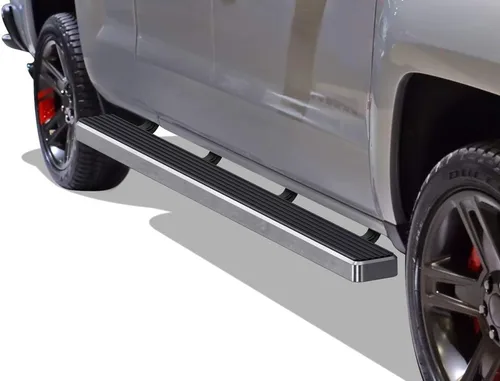 Vista 14 de APS - Estribos iBoard para Chevrolet con cabina extendida de 2 puertas completas + 2 puertas de apertura inversa, 4 pulgadas, Aluminio negro