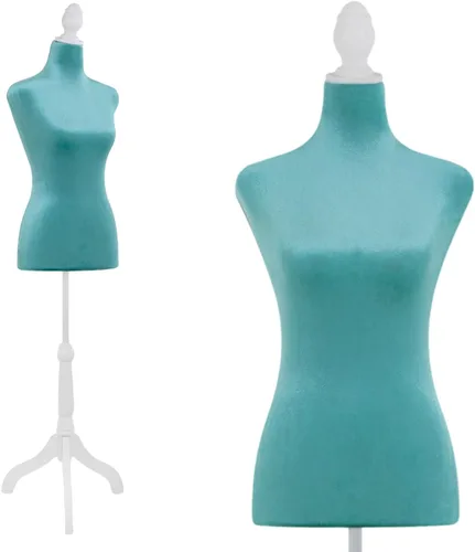 Vista 8 de Maniquí femenino con forma de vestido, torso de modelo de ropa, cuerpo de maniquí para exhibición, soporte de trípode ajustable de 53-67 pulgadas
