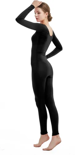 Vista 4 de Full Bodysuit Mono de una pieza para mujer de manga larga, de lycra, estilo zentai Negro