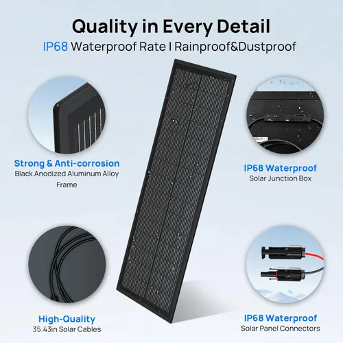 Vista 7 de ECO-WORTHY Panel solar ultrafino de 100 W, extremadamente ligero, compacto, 25% de alta eficiencia tipo N, impermeable IP68, para casas rodantes