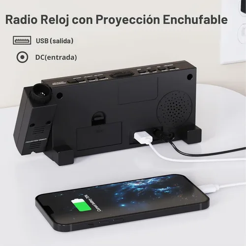 Vista 7 de Radio reloj despertador con visualización LED de 1.8 pulgadas, de carga USB, alarma dual, respaldo de batería (Versión actualizada) Mesqool AM/FM